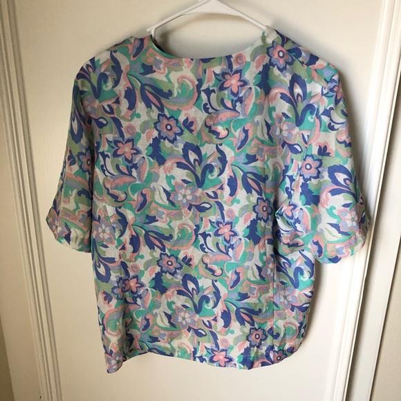Vintage Vtg Pastel Floral Button Cropped Blouse Large L Easter - Picture 2 of 7